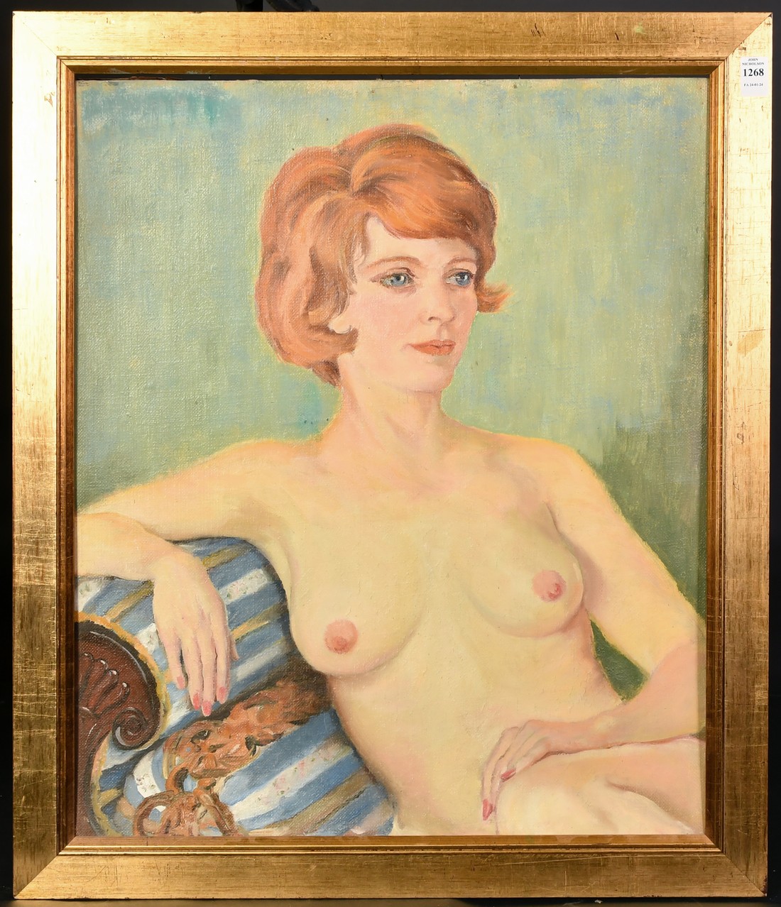 Frank Dobson (1888-1963), a female nude on a chaise longue, oil on canvasboard, 24" x 20" (61 x - Image 2 of 3