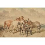 John Frederick Herring Jnr, a pair of watercolour scenes of horses in a landscape, both signed, each