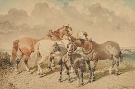 John Frederick Herring Jnr, a pair of watercolour scenes of horses in a landscape, both signed, each