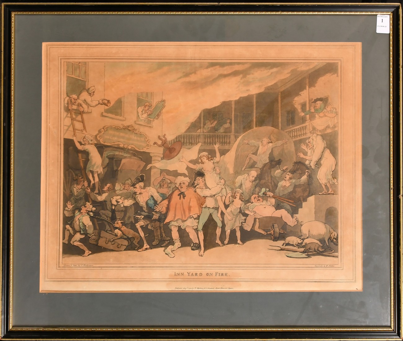 Thomas Rowlandson (1756-1827), 'Inn Yard on Fire', etching and aquatint, image size 13" x 18" (33 - Image 2 of 3