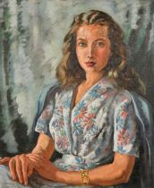 Francis Wynne Thomas (1907-1969), a portrait of a young lady seated, oil on canvas, signed, a