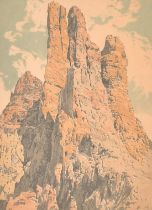 Hans Figura, A Peak in the Dolomites, colour woodblock, signed in pencil, inscribed faintly on the