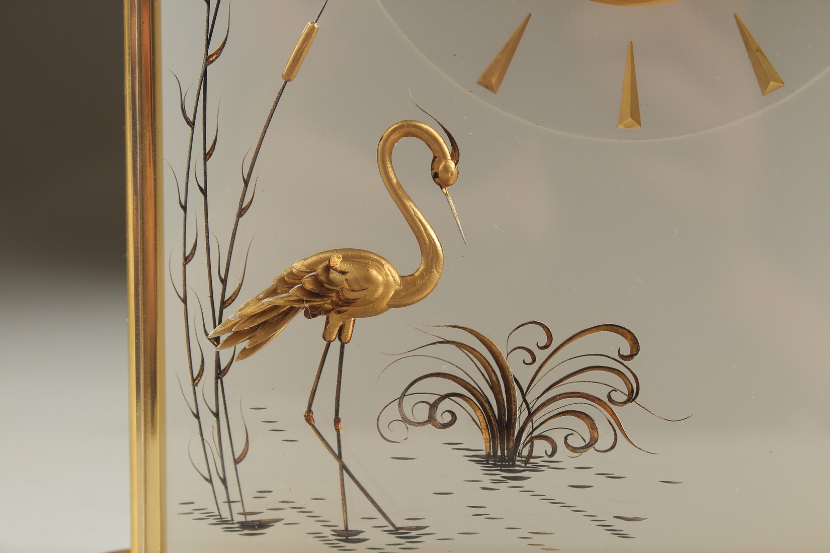 A VERY GOOD JAEGER LECOULTRE CLOCK with a stork and bullrushes. No. 467. 8cms high x 6ins wide - Image 3 of 5