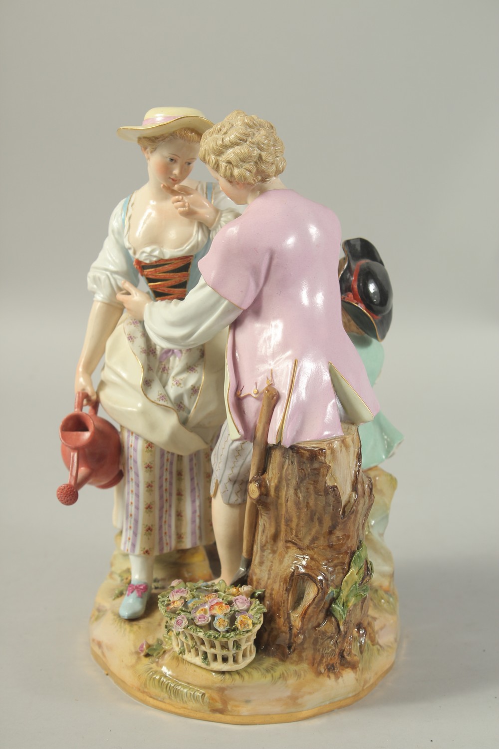 A LARGE MEISSEN GROUP OF GARDENERS with a child at the back, first modelled by Victor Acier, Cross - Image 6 of 8