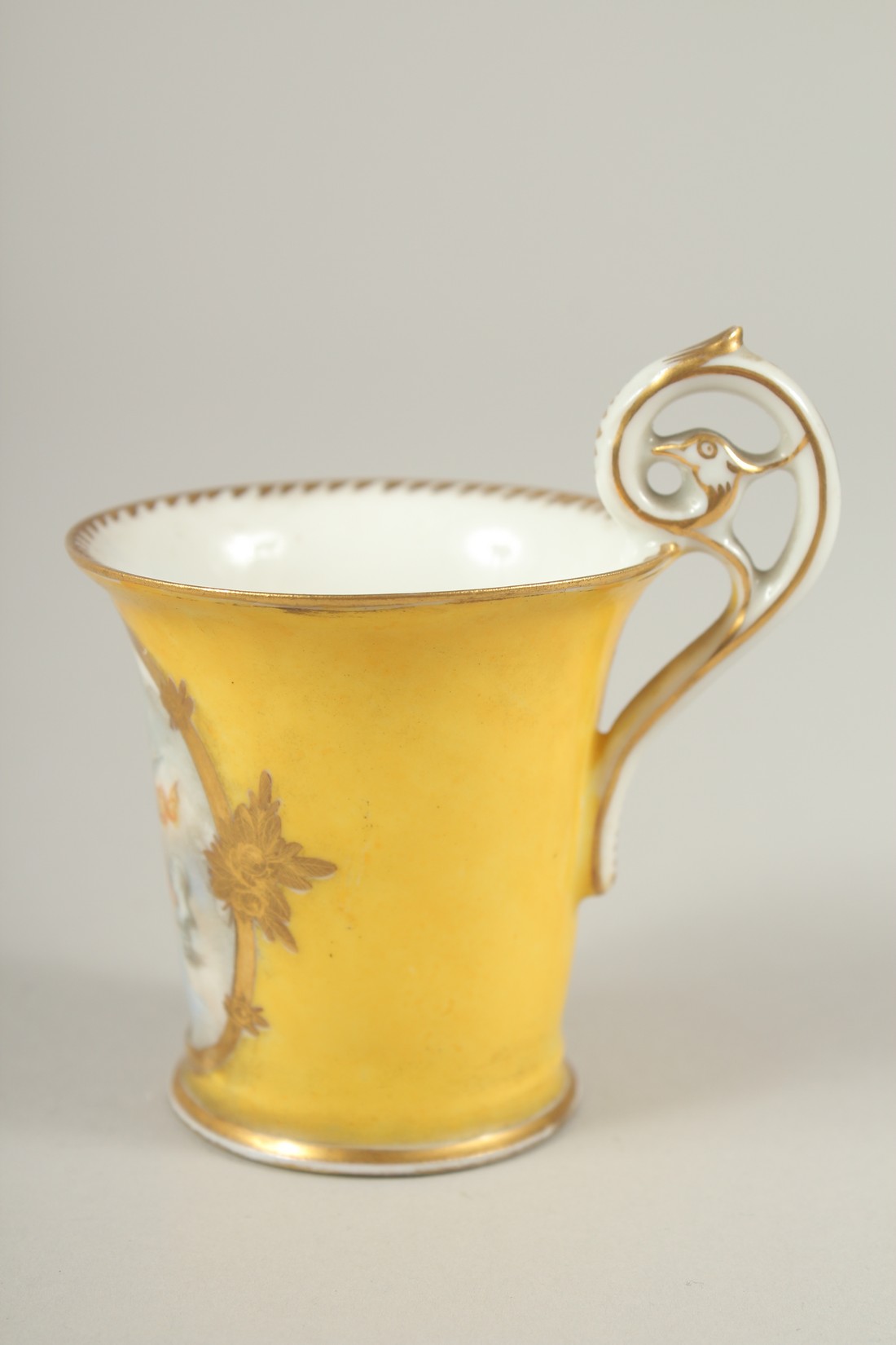 A GOOD DRESDEN CUP with yellow ground, painted with an oval of a cupids. Dresden in gold M.M.S. - Image 3 of 5