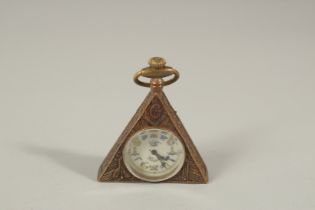 A TRIANGULAR GILT METAL MASONIC POCKET WATCH.