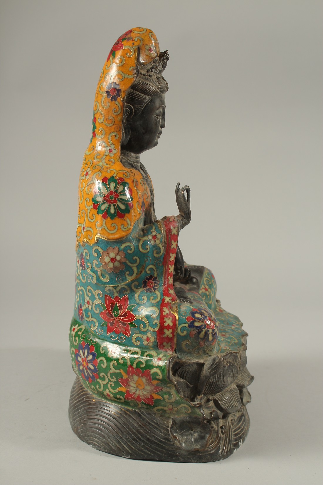 A CHINESE BRONZE AND ENAMEL BUDDHA. 36cms high. - Image 4 of 4