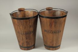 A PAIR OF BOLLINGER WOODEN ICE BUCKETS.