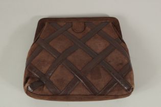 VALENTINO GARAVANI, ITALY, A BROWN LEATHER AND SUEDE BAG, with dust bag. 23cms long x 20cms deep.