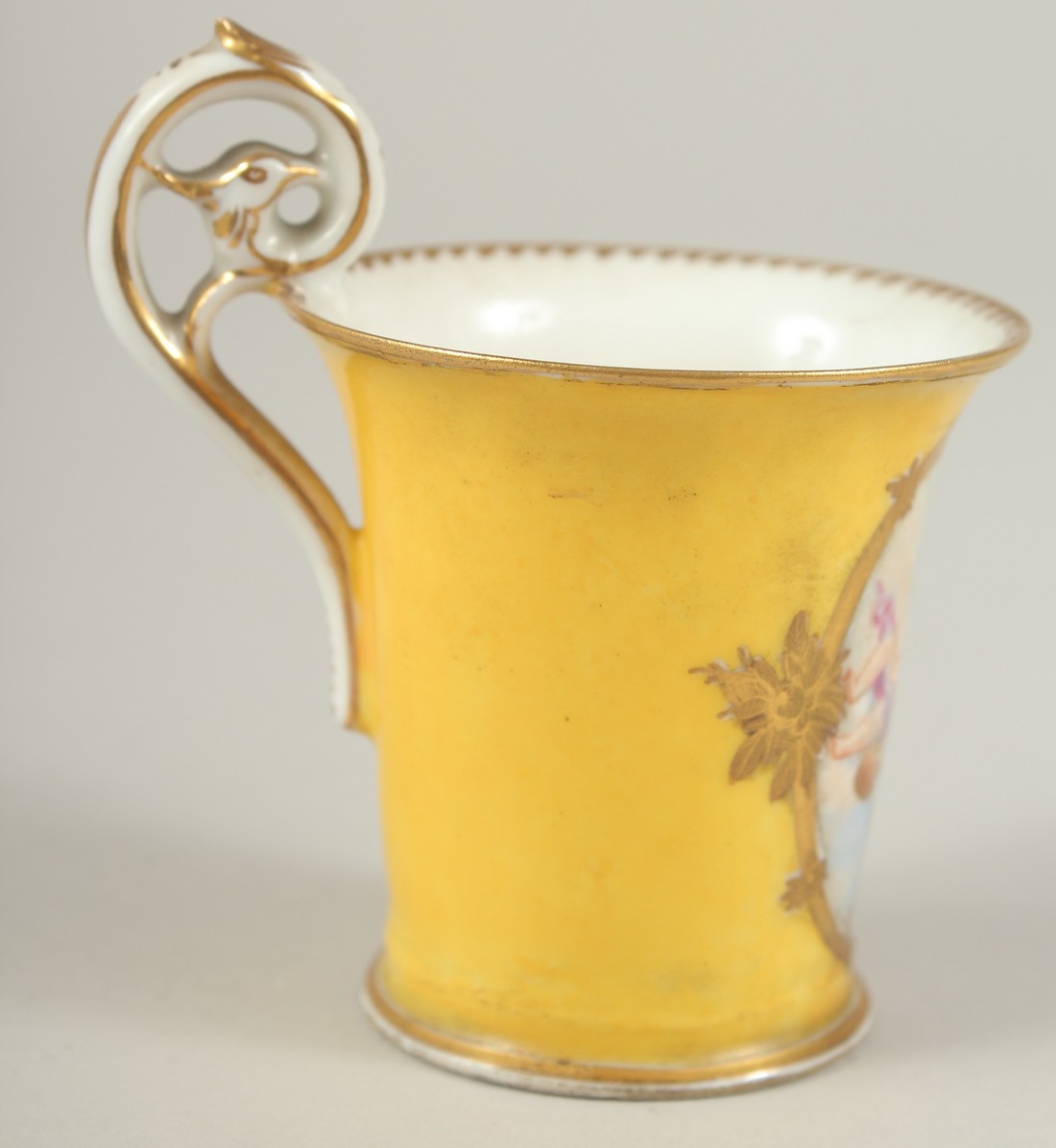 A GOOD DRESDEN CUP with yellow ground, painted with an oval of a cupids. Dresden in gold M.M.S. - Image 2 of 5