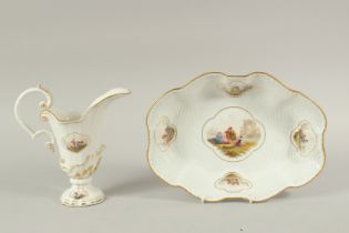 A MEISSEN BASIN AND EWER painted with cartouches of figures set against river and seascapes. Both