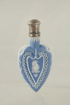 A WEDGWOOD BLUE AND WHITE JASPER WARE SCENT BOTTLE.