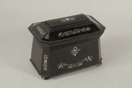 A REGENCY ROSEWOOD AND MOTHER-OF-PEARL TWO DIVISION TEA CADDY. 9.5ins long.