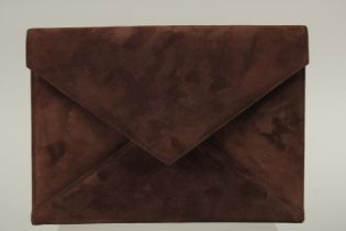 AN YVES SAINT LAURENT, PARIS, BROWN SUEDE BAG. 25cms long x 19cms deep.