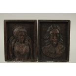 TWO SMALL CARVED WOOD PANELS. 5.5 x 4ins