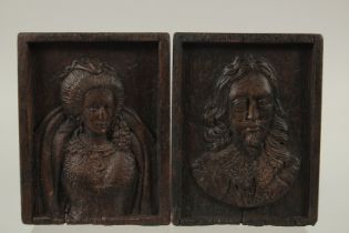 TWO SMALL CARVED WOOD PANELS. 5.5 x 4ins