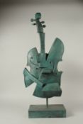 A LARGE ABSTRACT BRONZE VIOLIN. 94cms high.