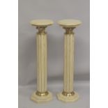 A PAIR OF BEIGE MARBLE CLUSTER COLUMNS with gilt metal mounts. 3ft 4ins high.