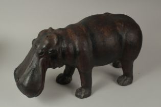 A GOOD LEATHER HIPPOPOTAMUS, probably LIBERTY. 22ins long x 12ins high.