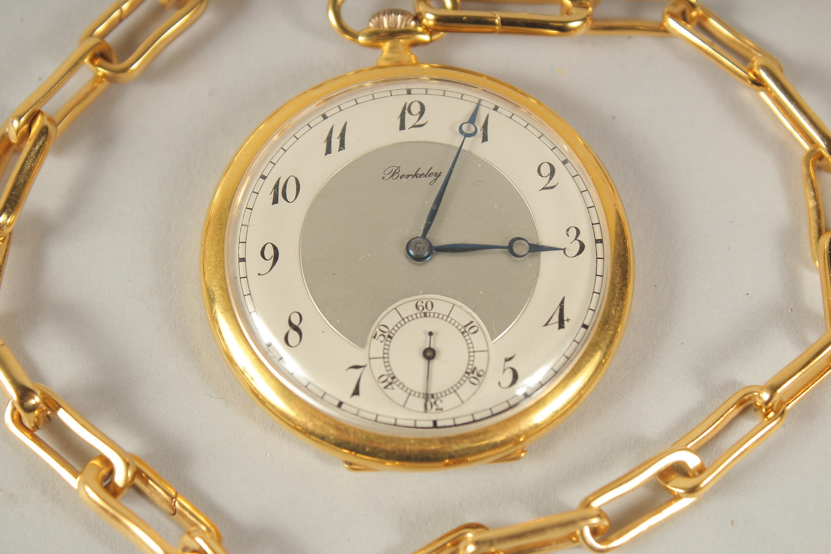A BERKELEY GILT POCKET WATCH AND CHAIN. - Image 2 of 6