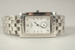 A LONGINES STAINLESS STEEL WRISTWATCH. Model 21200-01 48978759, in a Longines box with papers, and