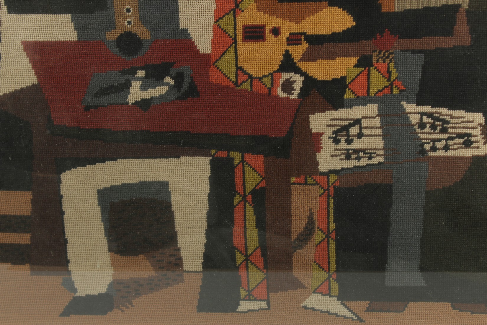 AFTER PICASSO. A FRENCH NEEDLEWORK PICTURE. "The Three Musicians (1921)". 67cms x 78cms. - Image 3 of 4