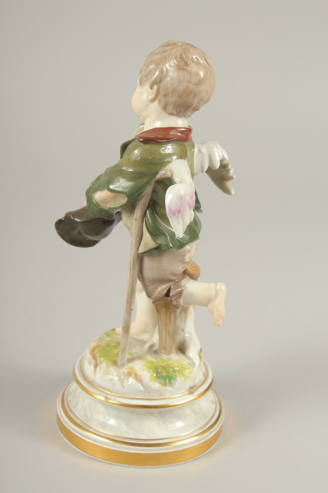 A MEISSEN PORCELAIN FIGURE "CUPID AS A BEGGAR" from the Love Series. Cross swords mark in blue. - Image 3 of 6