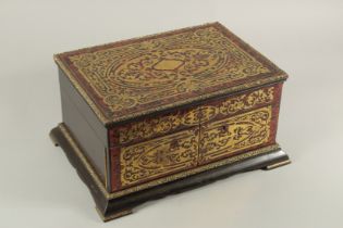 A GOOD 19TH CENTURY FRENCH BOULLE FITTED JEWELLERY BOX with velvet interior. 13ins long x 7.5ins