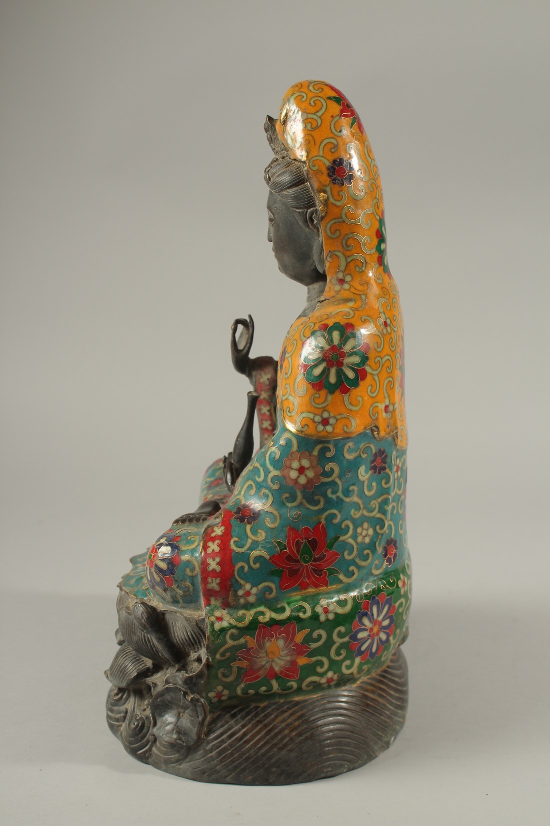 A CHINESE BRONZE AND ENAMEL BUDDHA. 36cms high. - Image 2 of 4