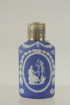A WEDGWOOD BLUE AND WHITE JASPER WARE SCENT BOTTLE.