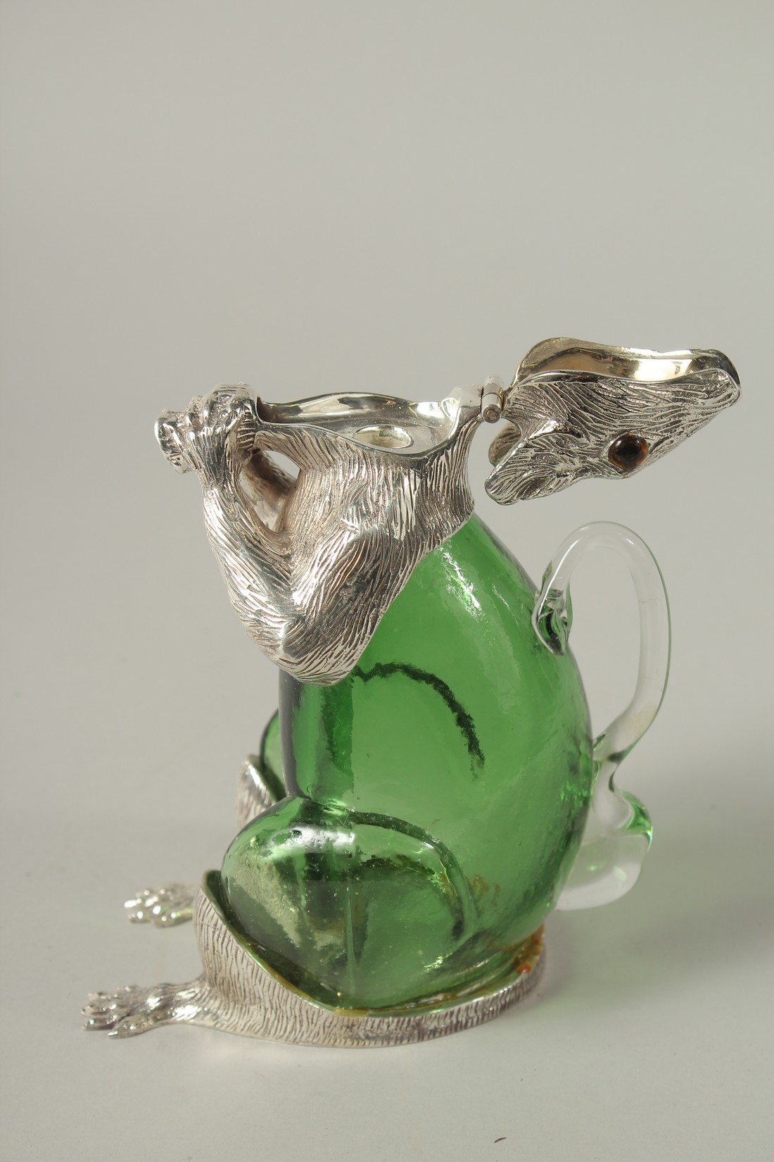 A GOOD SILVER PLATED AND GLASS SQUIRREL CLARET JUG. - Image 2 of 2