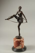 AFTER D. ALONZO. A BRONZE. THE HOOP GIRL. Signed. 32cms high, on a marble plinth.