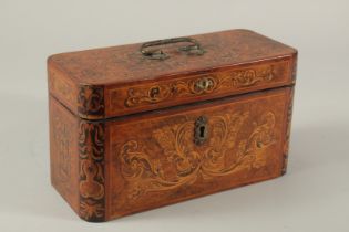 A VERY GOOD GRENOBLE INLAID CADDY with allover inlay. 10.5ins long.