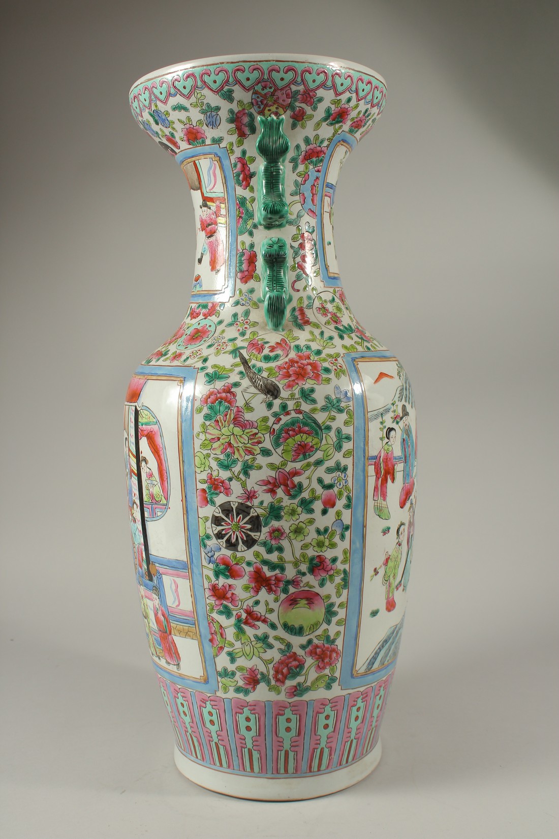 A LARGE CHINESE CANTON PORCELAIN VASE painted with panels of figures, birds and flower motifs. 58cms - Image 4 of 4