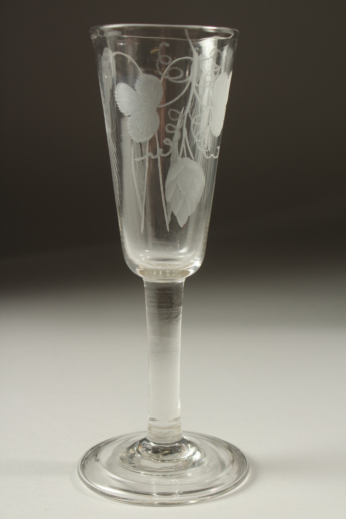 A GEORGIAN WINE GLASS with long engraved ale glass. 7ins high. - Image 2 of 4