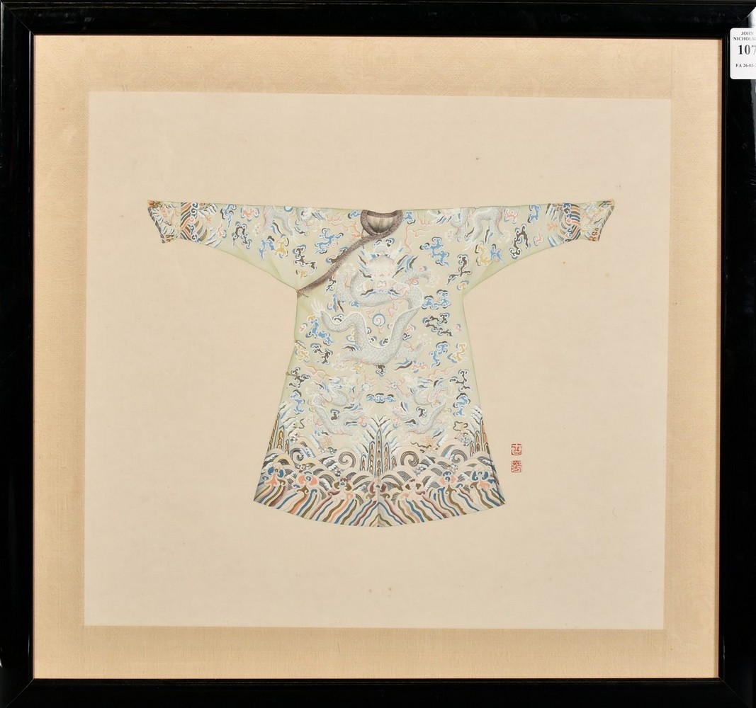 EARLY TO MID-20TH CENTURY CHINESE SCHOOL, A FINE STUDY OF A DESIGN FOR A COURT ROBE, watercolour and - Image 2 of 4