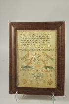 A FRAMED PRINTED SAMPLER. Elizabeth Willets 1806. 32 x 22cms.