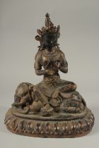 A GOOD LARGE CHINESE BRONZE GROUP, Buddha on an elephant. 34cms high.