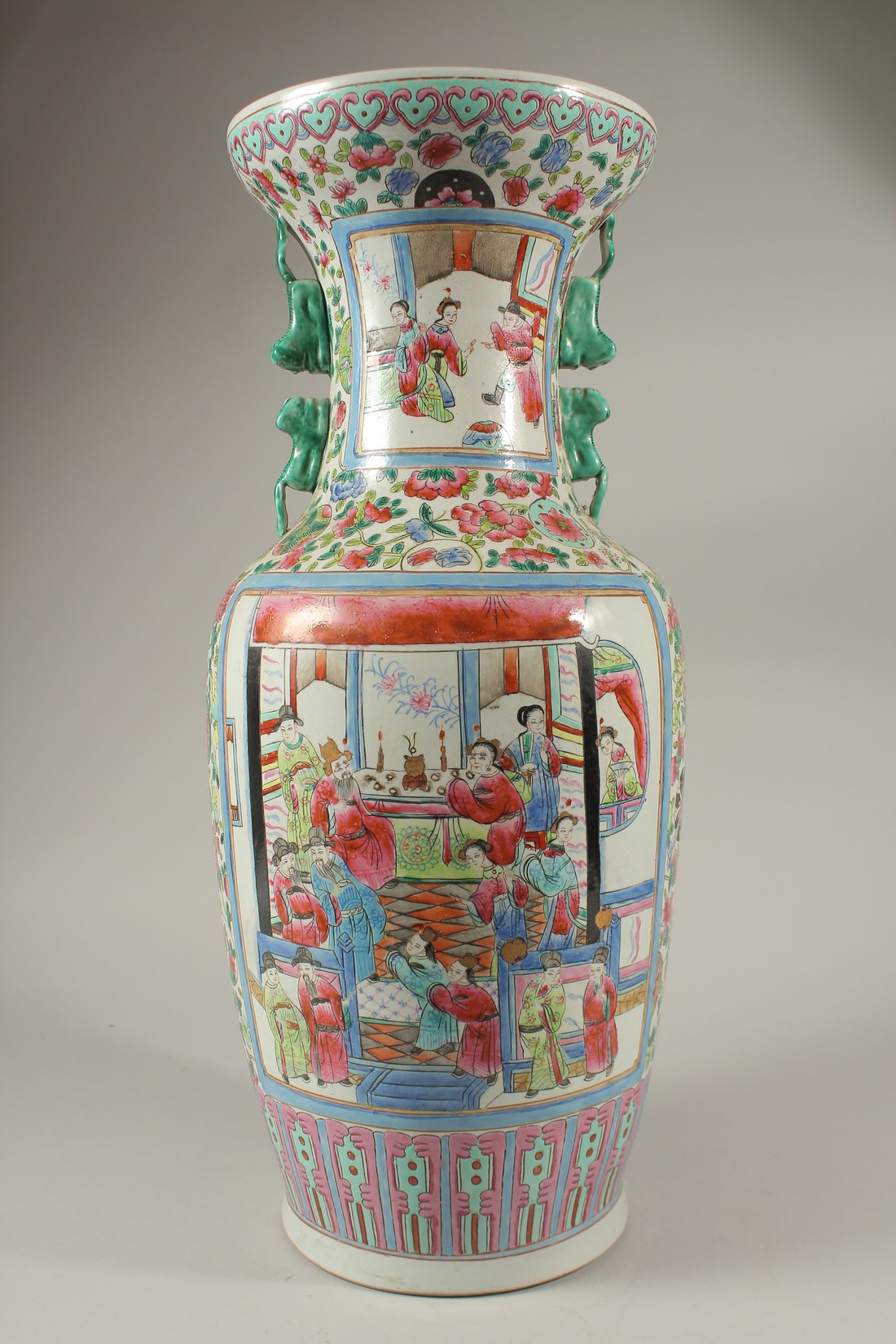 A LARGE CHINESE CANTON PORCELAIN VASE painted with panels of figures, birds and flower motifs. 58cms - Image 3 of 4