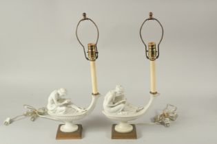 A GOOD PAIR OF PARIAN CLASSICAL LAMPS on square bases.