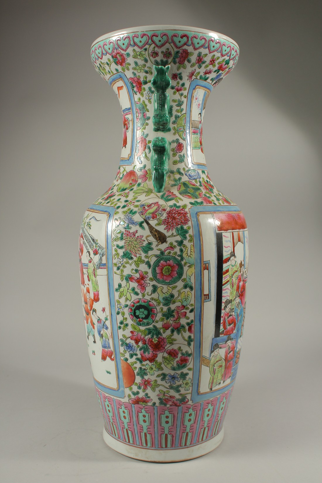 A LARGE CHINESE CANTON PORCELAIN VASE painted with panels of figures, birds and flower motifs. 58cms - Image 2 of 4