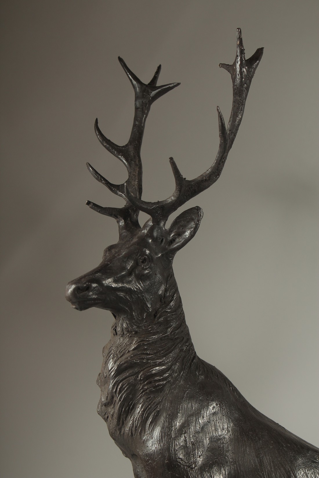 AFTER JULES MOIGNIEZ (1835-1894) FRENCH. A GOOD BRONZE PAIR OF STAGS on marble bases. 62cms high. - Image 4 of 6