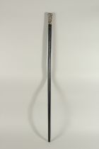 A RARE 19TH CENTURY WALKING STICK with screw off silver top opening to reveal a telescope and