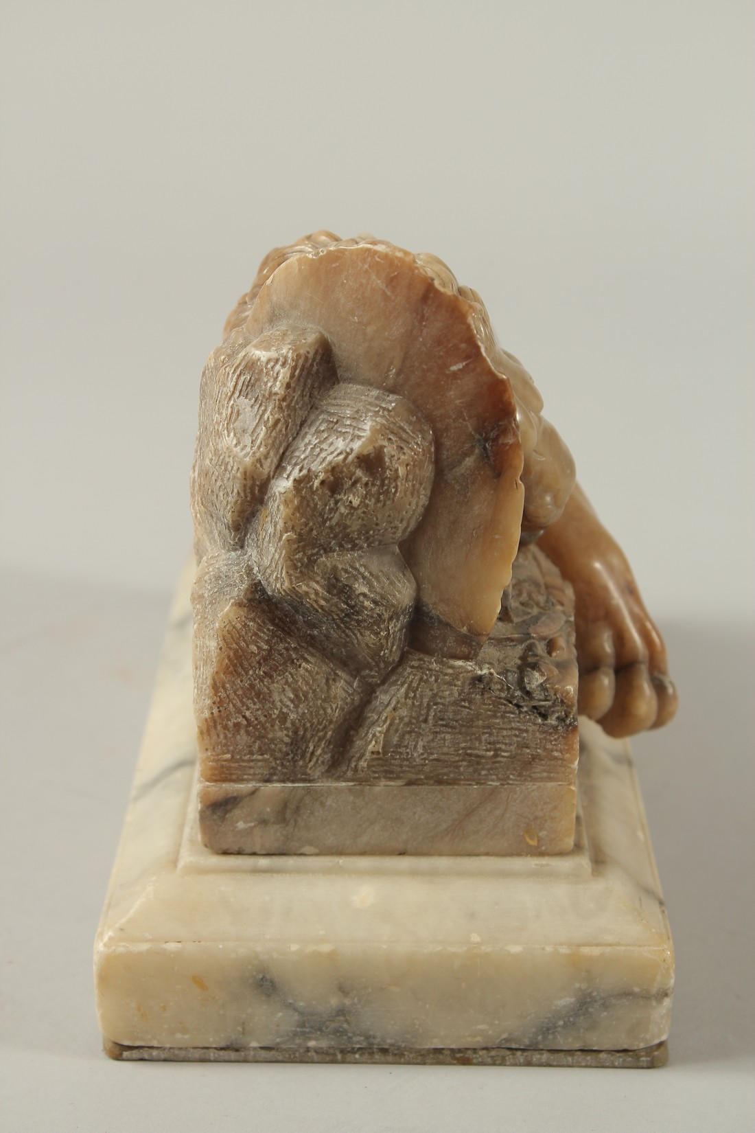 THE LION OF LUCERNE. A SOAPSTONE CARVING OF A LION on a marble base. See label on reverse. 9ins - Image 4 of 7
