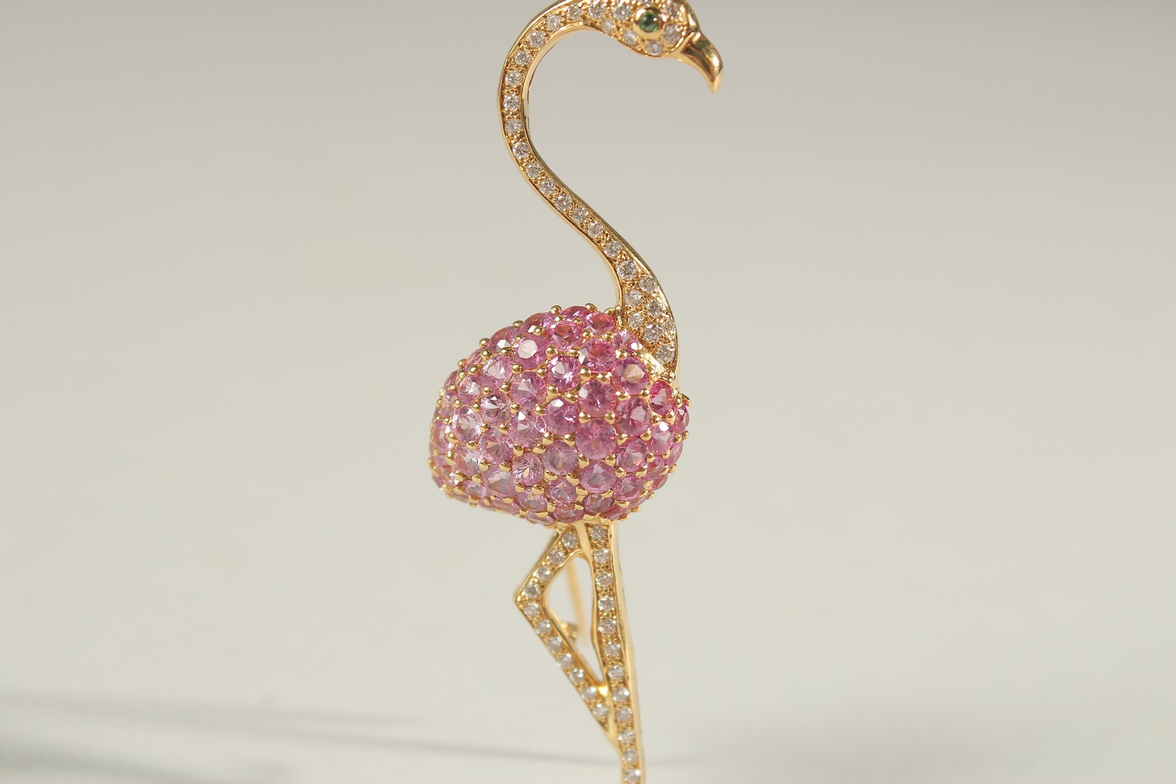 AN 18CT YELLOW GOLD, SAPPHIRE AND DIAMOND FLAMENCO BROOCH. - Image 3 of 4
