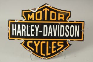 AN ENAMEL HARLEY DAVIDSON SIGN. 34 x 48cms.