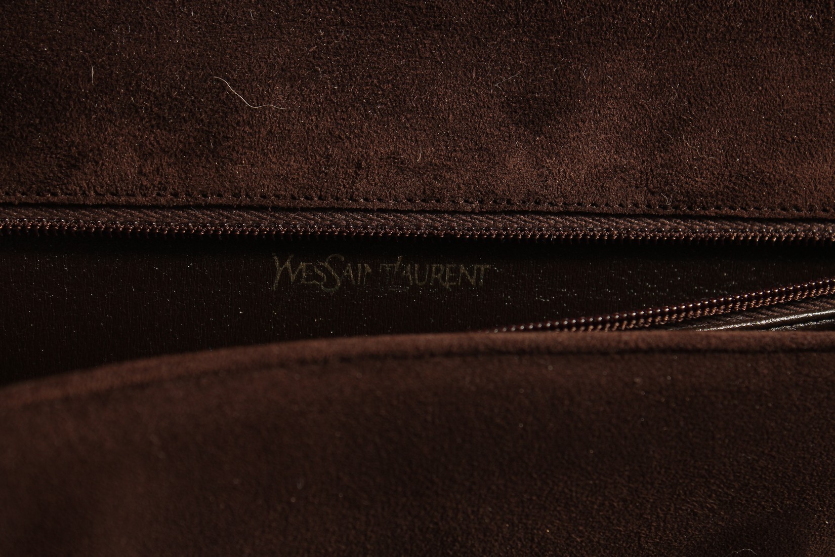 AN YVES SAINT LAURENT, PARIS, BROWN SUEDE BAG. 25cms long x 19cms deep. - Image 5 of 5