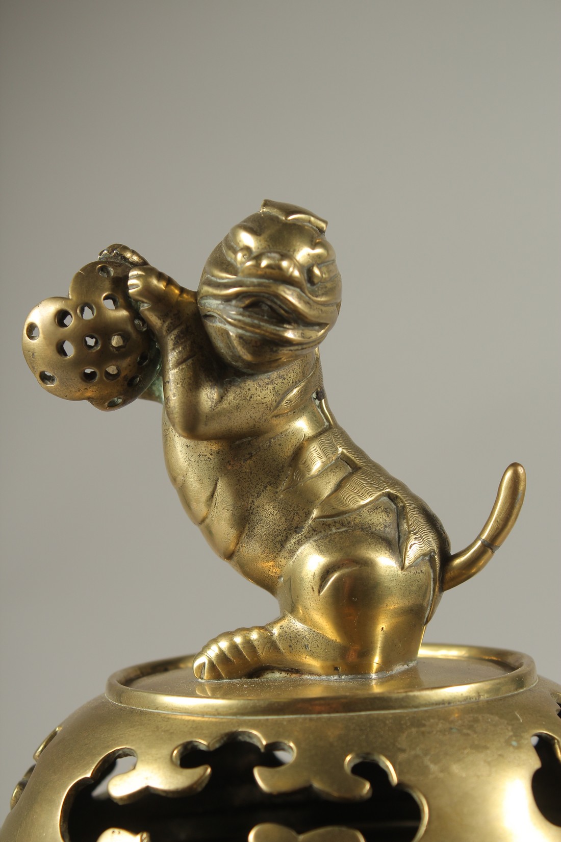 A LARGE CHINESE BRONZE TWO HANDLED CENSER AND COVER with dog of fo finial. 42cms high. - Image 2 of 5