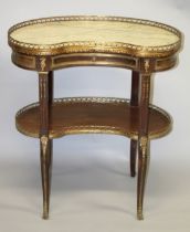 A LOUIS XVITH STYLE KIDNEY SHAPED TWO TIER TABLE with ormolu mounts.