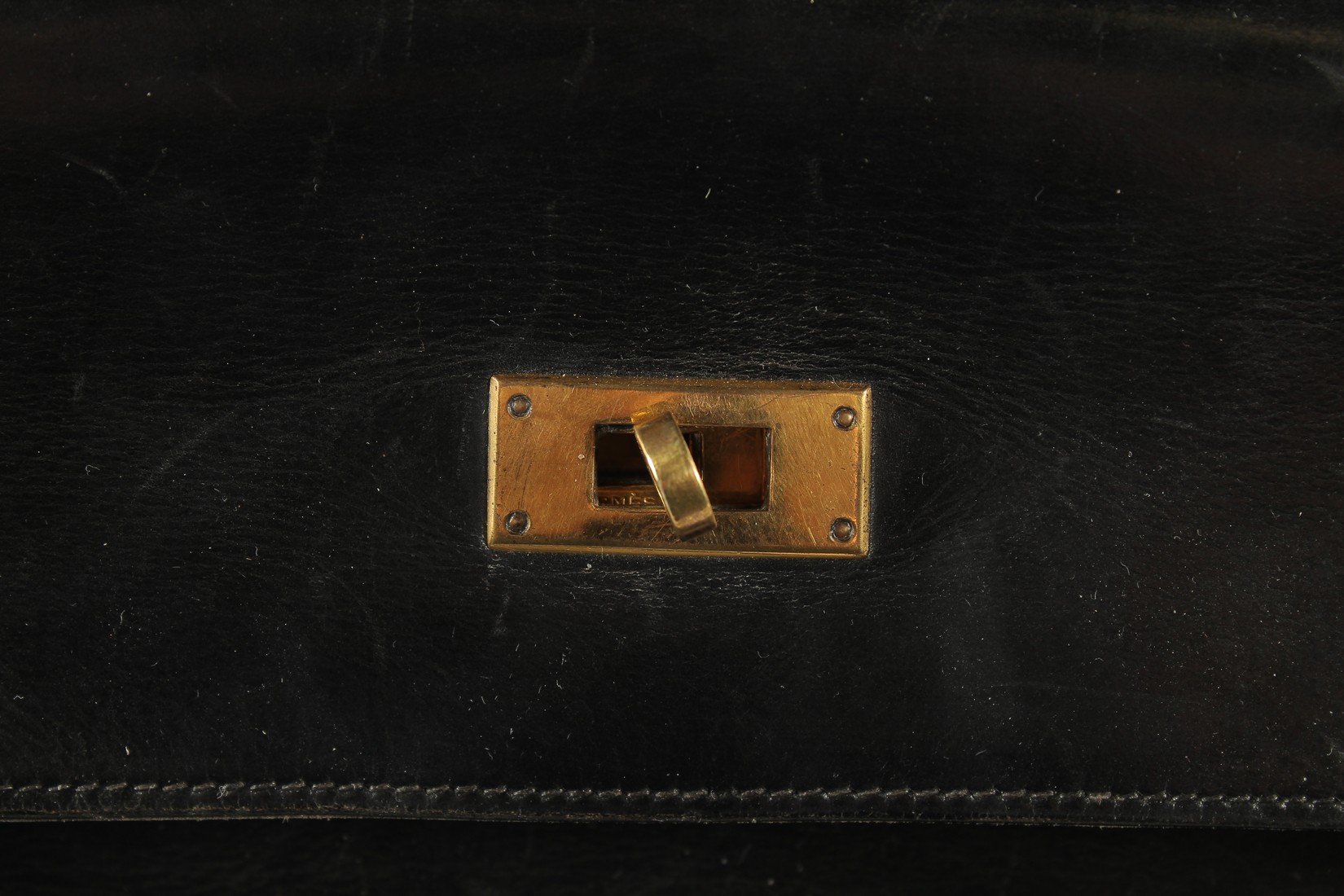 A VERY GOOD VINTAGE HERMES BLACK LEATHER BAG, 1963. 36cms long x 26cms deep x 13cms wide, with a - Image 2 of 7